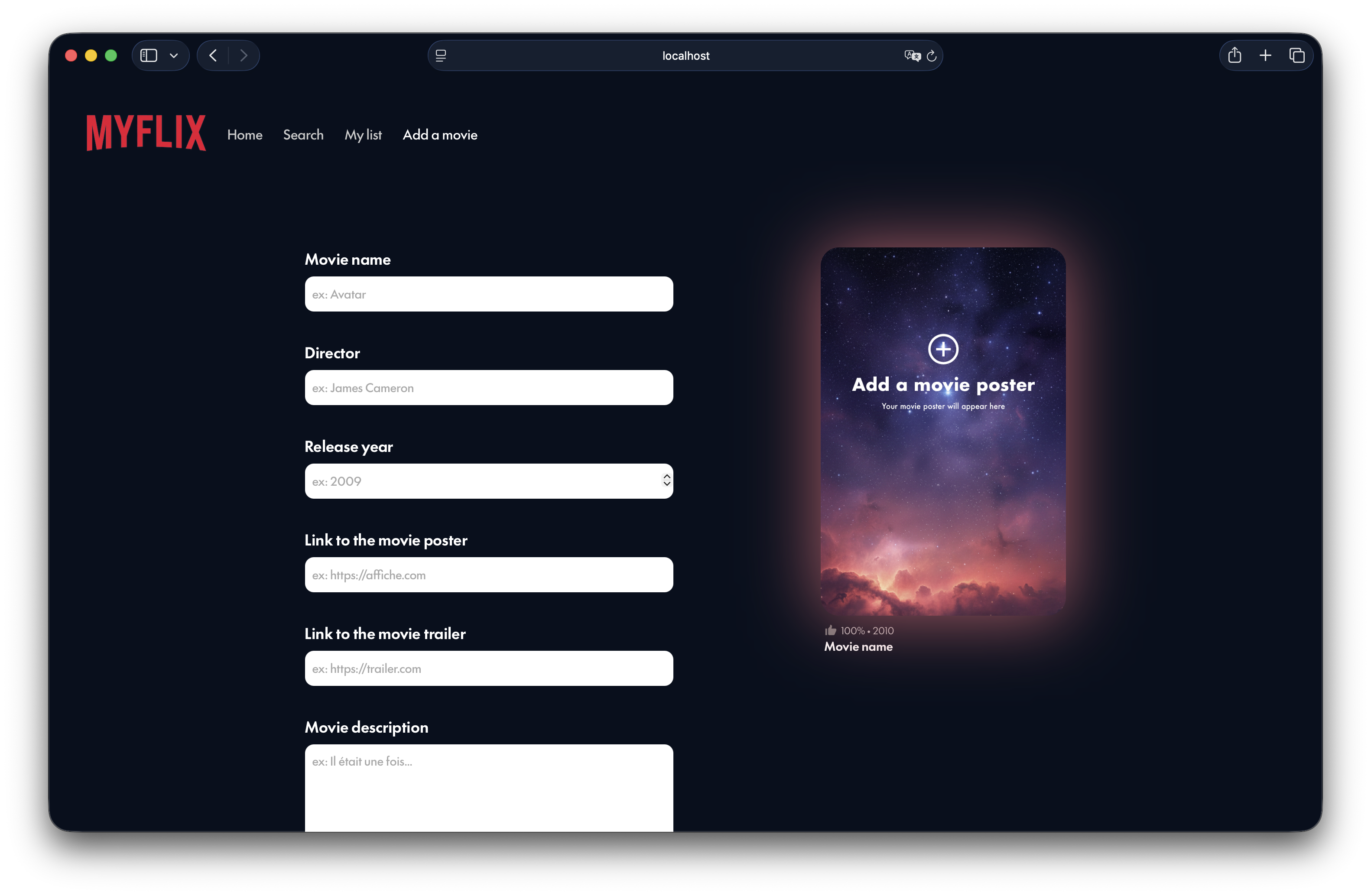 Capture d'écran de 'Myflix'