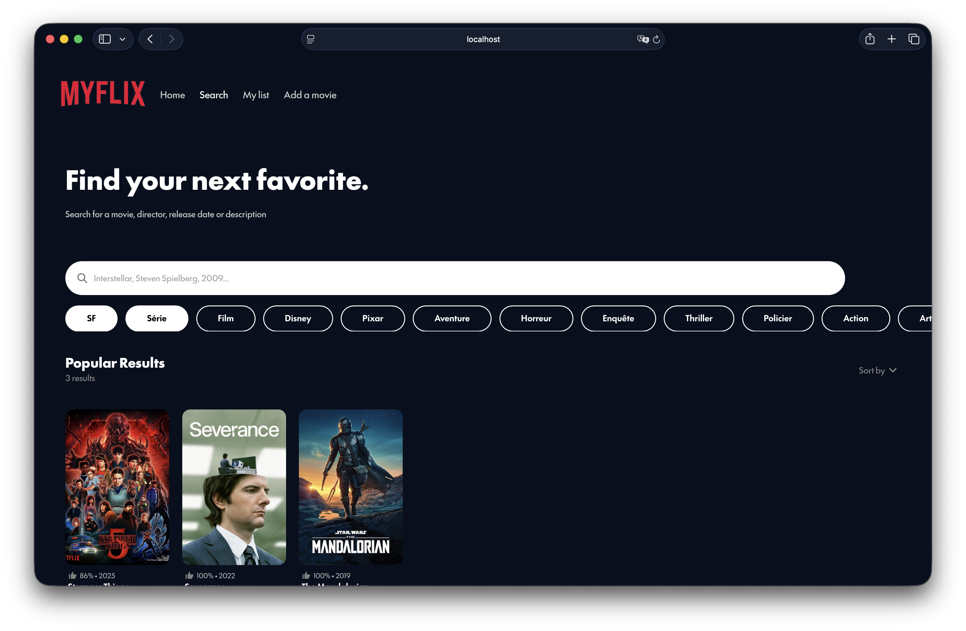 Capture d'écran de 'Myflix'